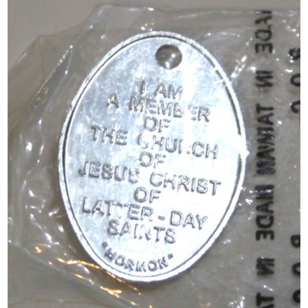 Mormon LDS Military Style Dog Tag Notify Key ID Necklace Pendant Silver Tone